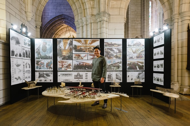 Izzat Ramli of The University of Auckland with his highly commended project <em>Continuum: Reimagining the Future of an Arguably Broken Oceania</em>.
