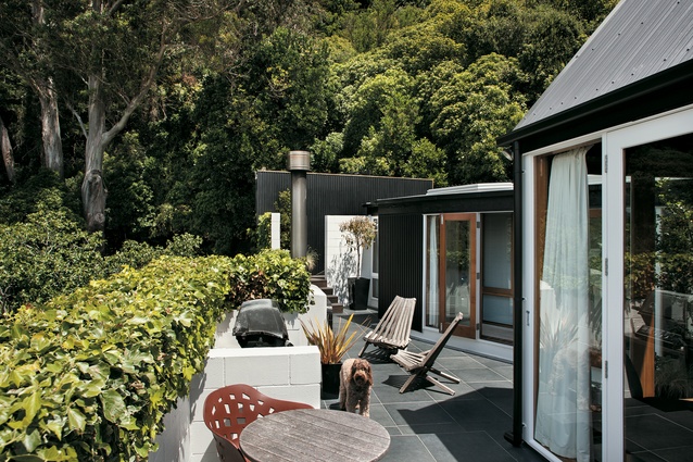 Architect Gordon Moller designed this Wellington home to nestle into the side of the hills, protected from the wind. 