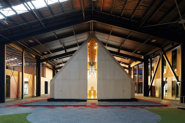 The 100-person chapel is positioned centrally to the main entry, greeting everyone on arrival.