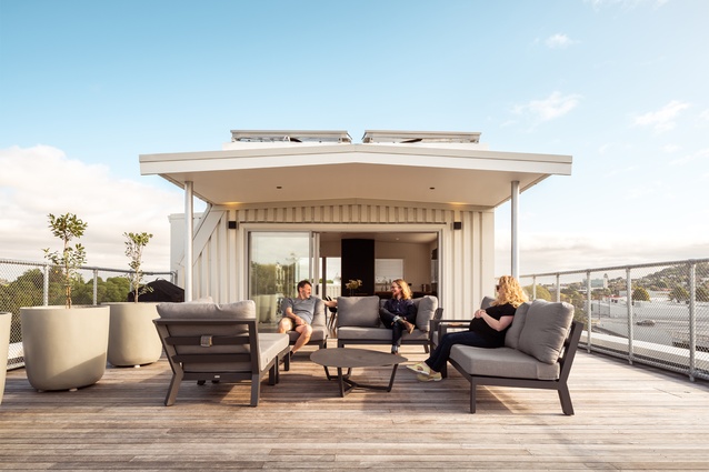 The roof-top is a shared space that provides extensive views across Auckland.