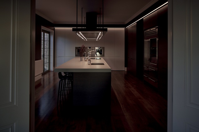 Sexy overhead lighting creates the perfect atmosphere for evening entertaining.