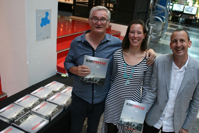 Aalto Books' John Balasoglou, Pamela Bell –CEO PreFab New Zealand and Mark Southcombe –architect and senior lecturer in architecture at Victoria University.