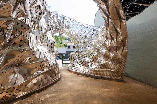 Doris Sung's firm, DO|SU Architecture, created the Bloom installation using thermo-bimetal.