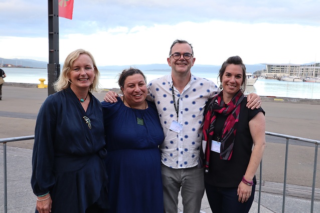 Australasian Cities Research Network (ACRN) co-chair Wendy Steele, a professor at RMIT University, joins conference committee chairs Becky Kiddle, Iain White - New Zealand’s ACRN co-chair - and Mirjam Schindler on the waterfront of Te Whanganui-a-Tara.