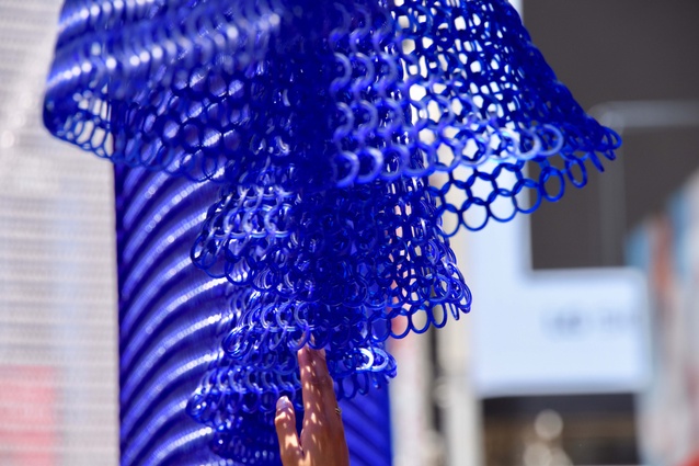 Detail of Kaynemaile's #WaveNewYork installation in Times Square as part of the NYCxDESIGN festival.