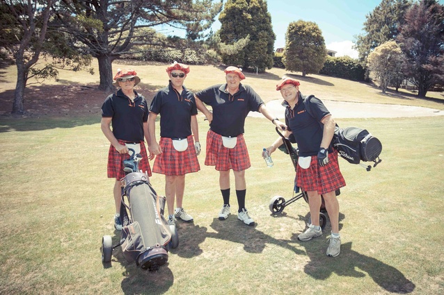 Is that a golf club in your sporran, or are you just pleased to be here.. participants from the 2013 Placemakers NZIOB Construction Industry Golf Day embrace the global theme.