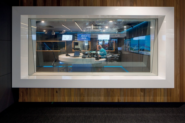 The RadioLlVE studio is centrally located, with visual connections to the larger space. 