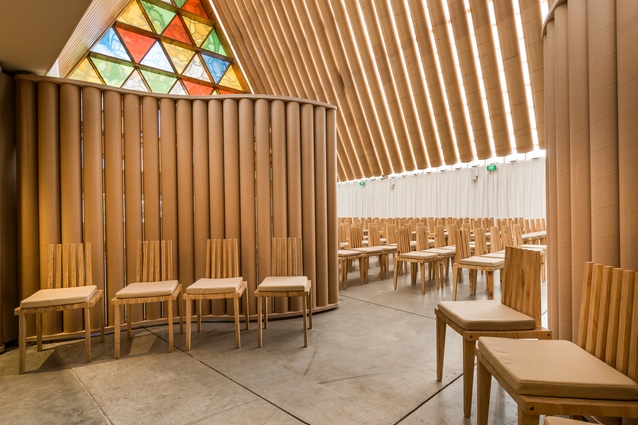 Cardboard Cathedral in Christchurch by Shigeru Ban Architects, 2013.