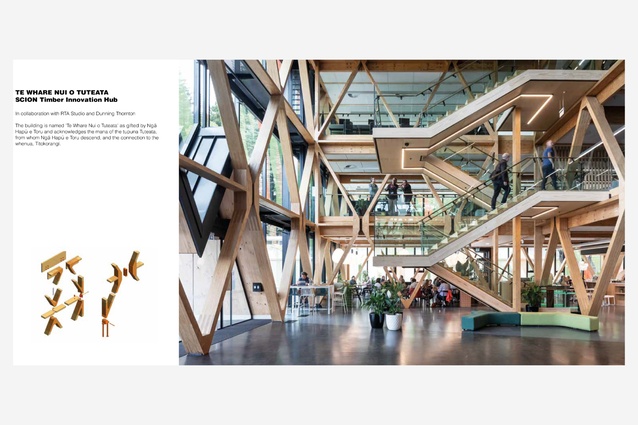 From <em>Unfinished & Far Far Away, The Architecture of Irving Smith Architects</em>, Te Whare Nui o Tuteata Scion Timber Innovation Hub in collaboration with RTA Studio and Dunning Thornton.