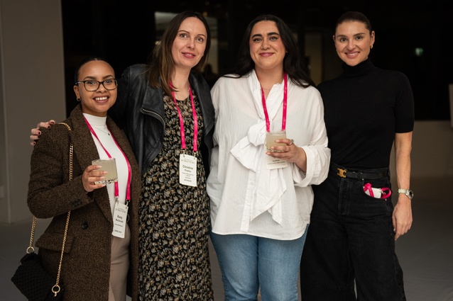 Guests at The Formery the night before the Symposium, including Hana Faamalepe (second from right) and Arabella Nelson (far right), both from event sponsor Kada.