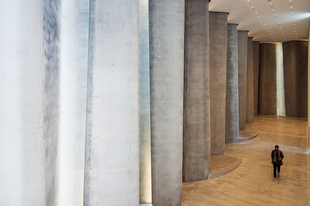 Len Lye Centre 2015. Fluid concrete walls support, contrast and map the metallic exterior.