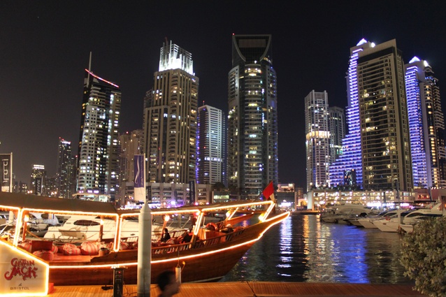 "Traditional" dhows ply the Marina as dinner-cruise entertainment along with other smaller boats that act as water-taxis.