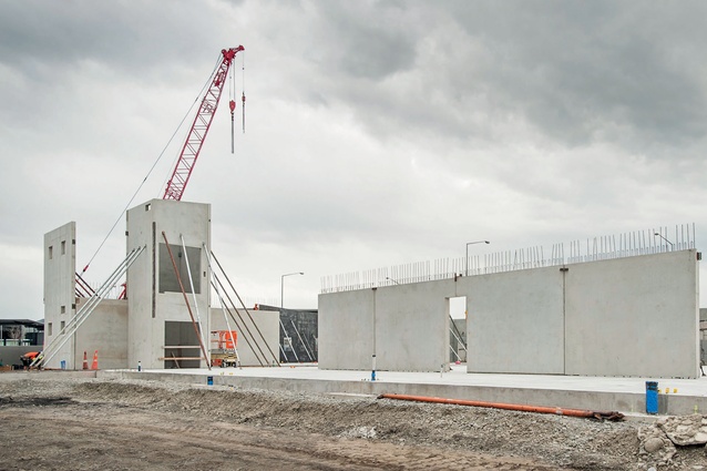 All walls on the lower level of the two-storey building are precast panels. 