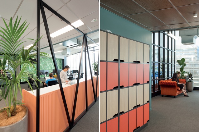 The call centre space enjoys natural lighting and colourful central storage units.