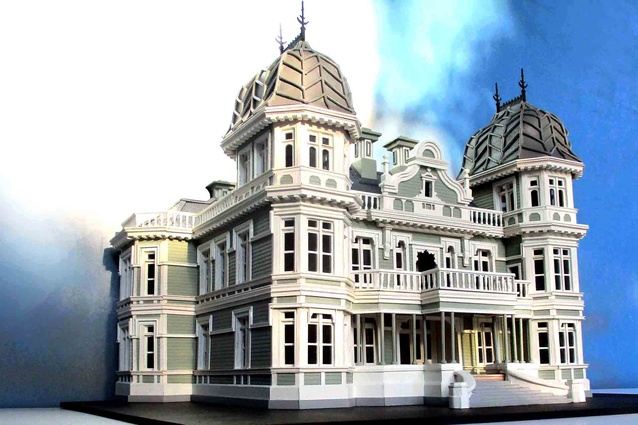 Vast wooden building – 'MacLean's Mansion' 1899 by The England Bros. Now being restored after the earthquake. This model is the façade and then extended back to first two wings.