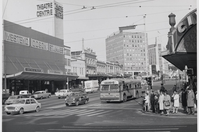 Queen Street, Auckland, in 1967. The St James Theatre on the left. Image courtesy of Auckland Libraries Heritage Collections 895-A82886.
