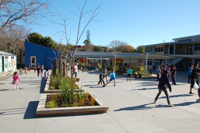 Freeman's Bay School Courtyard by Boffa Miskell, an Award of Distinction winner for institutional landscape architecture. "A beautifully simple and highly functional outdoor courtyard."