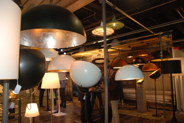 Industrial style lamps on display at Light+Building in Frankfurt.