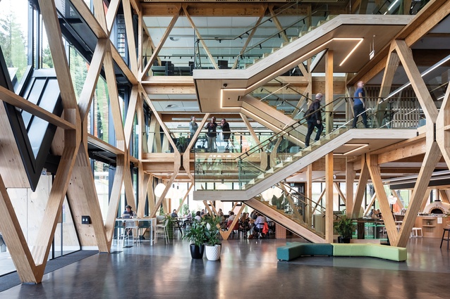 Scion Innovation Hub in Rotorua by RTA Studio and Irving Smith Architects, showcases innovative methods in multilevel timber construction and sets a benchmark for achieving net-zero embodied carbon.