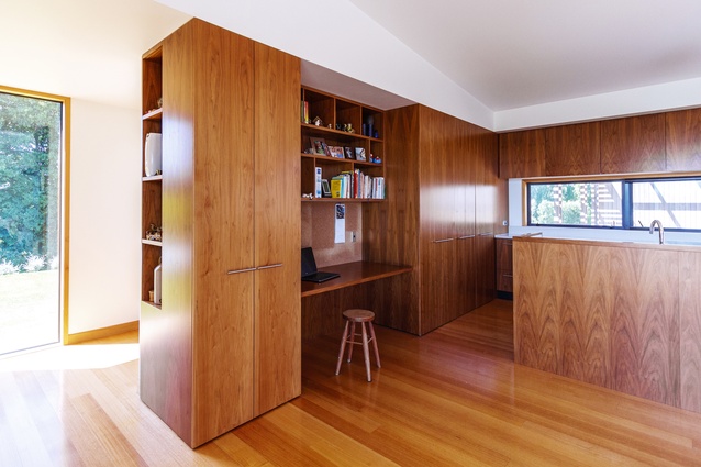 Pongakawa Residence: In contrast with the understated look of the weathered cedar cladding, the interior timber is warm and polished, creating a sense of history in the home.