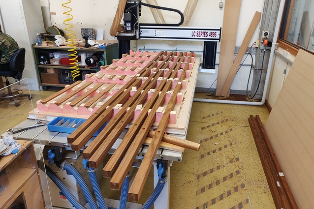 Dylan Waddell’s jig system enables the milling of over-length and non-orthogonal timbers.