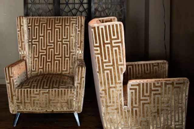 1950s Danish Wing Chairs upholstered in silk velvet.