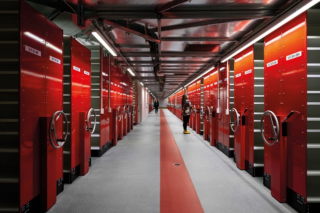 Archives rolling stacks are efficient and colour-coded. This is a no-nonsense facility.