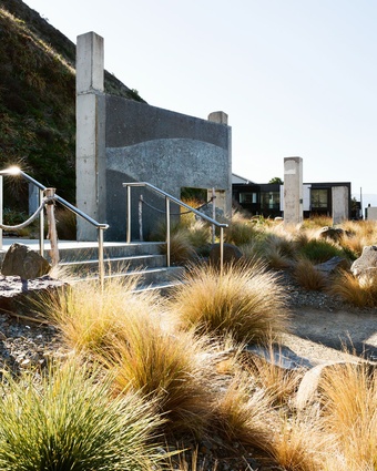 Native coastal planting helps the landscaping to blend into its surroundings. 