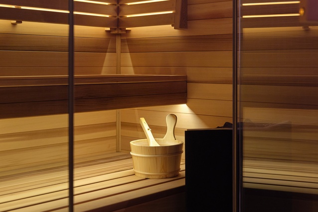 The rich cedar in the traditional sauna.