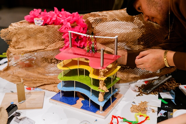 Each storey was painted a different colour to reflect the proposed activities on that floor. Party central was on the top floor.