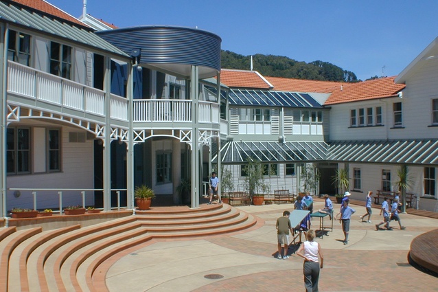 Wellesley College courtyard, Days Bay, Wellington by Bruce Dickson Architecture.