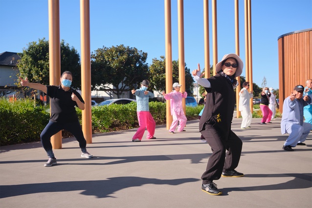 Tai chi outside the library.