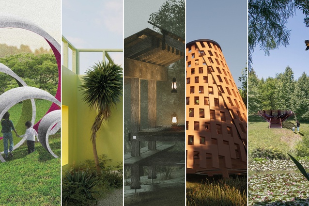 The five Brick Bay Folly 2021 finalists; the winner is set to be unveiled in March 2022.