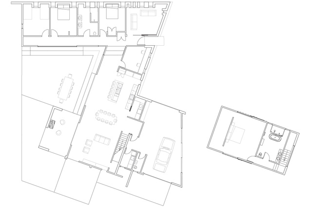 Ground floor plan (left); first floor plan (right).