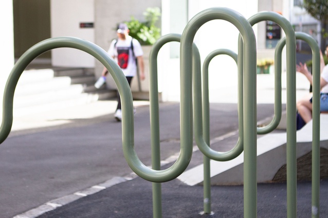 Bike racks on the St Paul Street upgrade by AUT spatial design students.