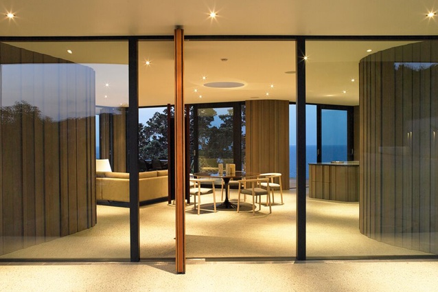 Headland House, Waiheke Island. The cave-like forms of the bedrooms contrast to the open, in-between spaces that allow for an easy flow through the house.