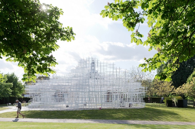 Designed by Sou Fujimoto Architects, the Serpentine Gallery Pavilion 2013 is anchored lightly within the surrounding parkland. 