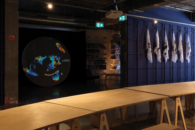 <em>Conflict Shorelines</em>, a circular projection by Forensic Architecture.
