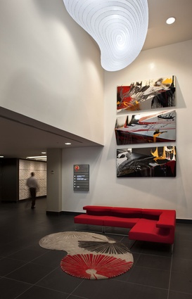 Lobby seating and artwork.