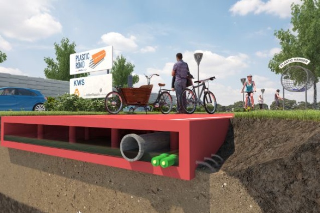 The plastic roads developed by VolkerWessels are made up of versatile prefabricated hollow sections.