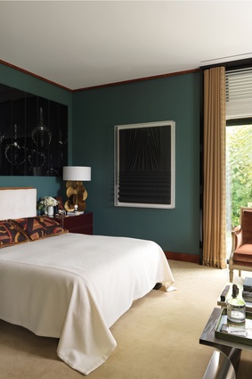 The couple agreed on a palette largely dominated by cognac and caramel tones, with a few black accents and a splash of teal in the master bedroom.