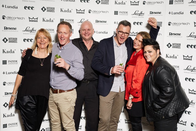 From left to right: Sue Warren, Jason Kendrick, Greg Sherlock, Michael Law, Amy Law and Taryn Leathem from Artiture. Craftsmanship finalists for NZME reception fittings.