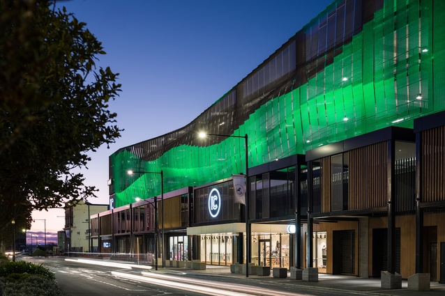 The Kaynemaile car park screen on Tay Street mimics the Southern Lights (aurora australis) at night.