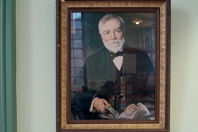 In 1935, to commemorate what would have been Carnegie’s 100th birthday, the Carnegie Corporation of New York issued a portrait of the donor to each library. 
