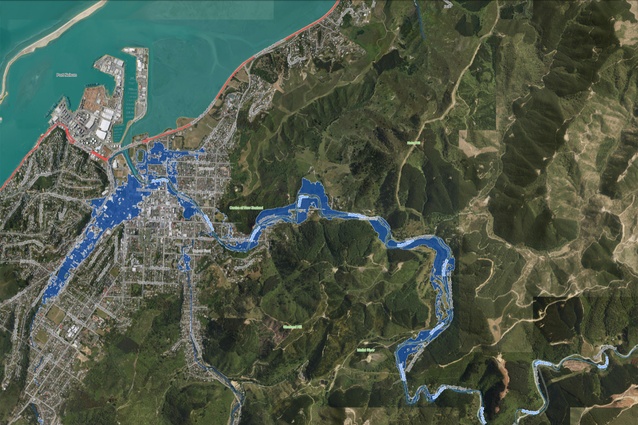 Map showing present day flooding zones in Nelson.
