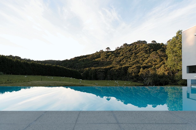 The view across the courtyard infinity pool. 
