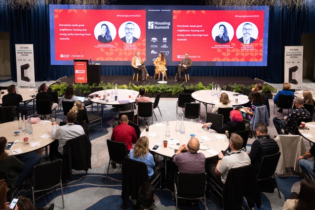Hickey speaks with Australian representatives Francesca Muskovic of the Property Council and Luke Menzel from the Energy Efficiency Council.
