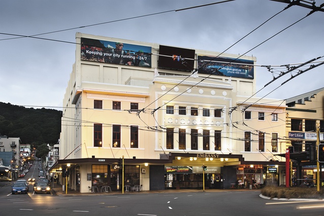 The Embassy Theatre’s exterior as viewed from Courtenay Place.