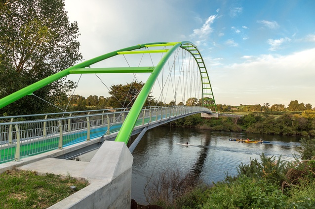 Finalist: Pedestrian Bridges, Outstanding Value and Construction Innovation – Perry Bridge in Horotiu, New Zealand by Holmes Consulting.