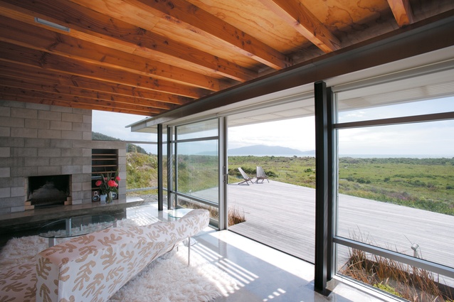 The living are looks over the deck to Kapiti Island.